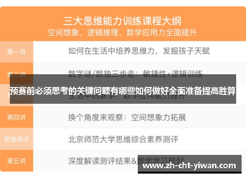 预赛前必须思考的关键问题有哪些如何做好全面准备提高胜算